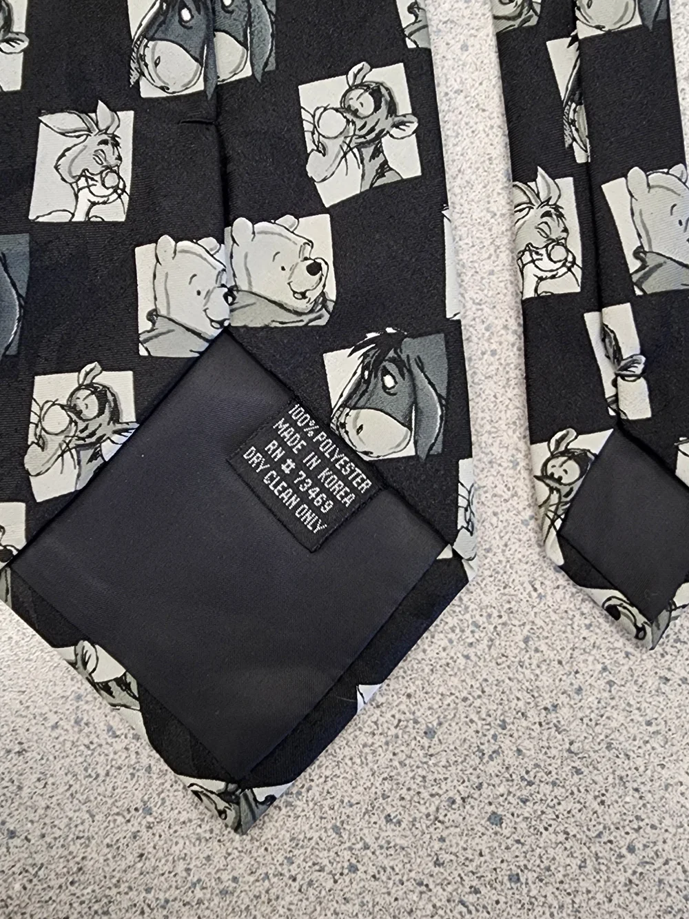 Vintage Disney Winnie the Pooh Black Graphic Sketch Necktie / Silk Tie